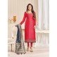 Red Straight Indian Party Wear Churidar Suit