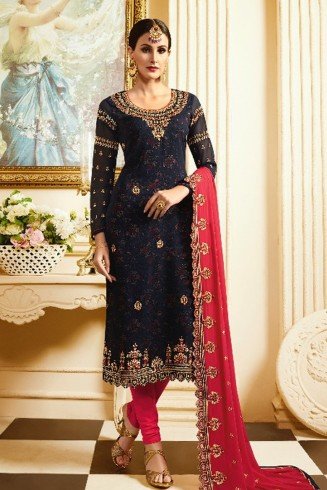 Blue and Pink Designer Wedding Salwar Suit 