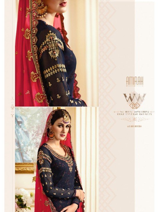 Blue and Pink Designer Wedding Salwar Suit