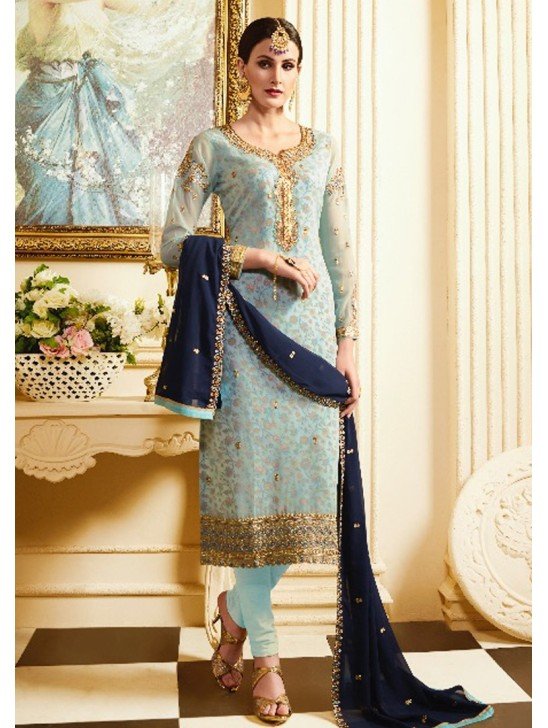 Sky Blue Designer Wedding Salwar Suit
