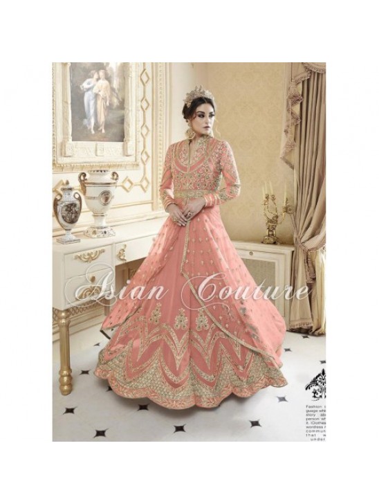 EXQUISITE BRIDESMAID EID PARTY BEIGE OR  PEACH WITH GOLD WEDDING DRESS (FREE STITCHING)