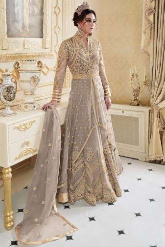 EXQUISITE BRIDESMAID EID PARTY BEIGE OR  PEACH WITH GOLD WEDDING DRESS (FREE STITCHING)