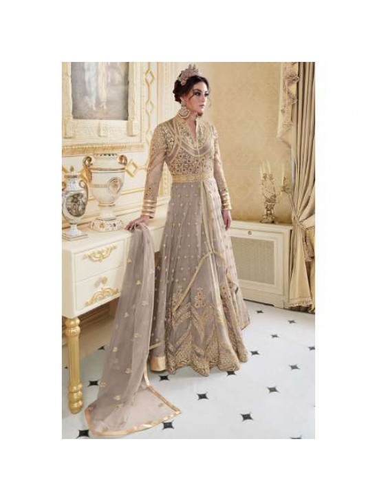 EXQUISITE BRIDESMAID EID PARTY BEIGE OR  PEACH WITH GOLD WEDDING DRESS (FREE STITCHING)