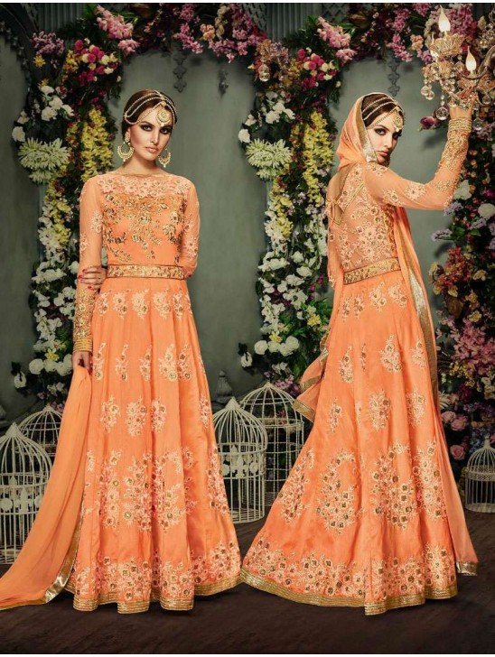 Long Evening Dress Peach Designer Gown