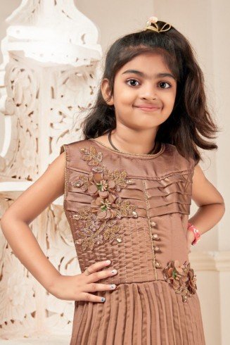 Brown Layered Style Kids Girls Party Dress