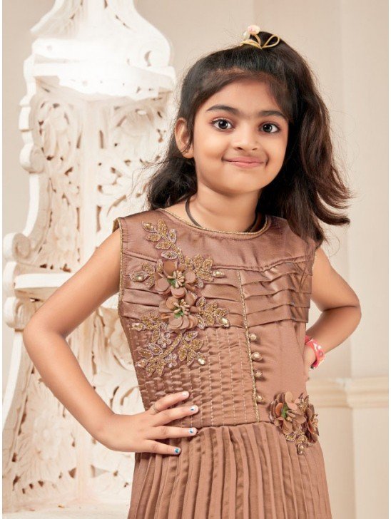 Brown Layered Style Kids Girls Party Dress