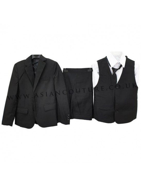 WEDDING BOYS SUIT BLACK 5 PIECE SUIT