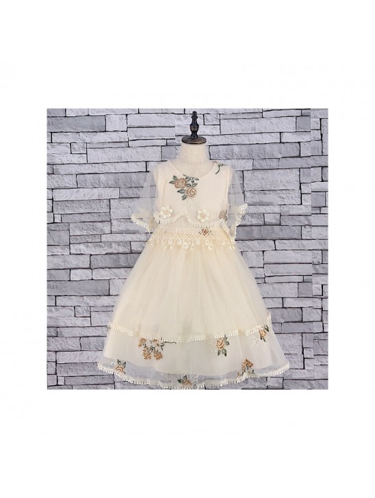 GIRLS CREAM GLITTER CAPE DRESS (3-13 YEARS)