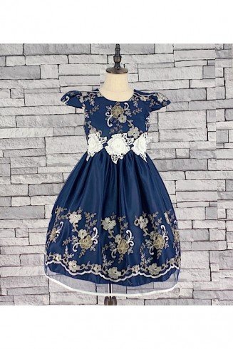 GIRLS CLASSIC BLUE FLORAL OVERLAY DRESS (3-13 YEARS)