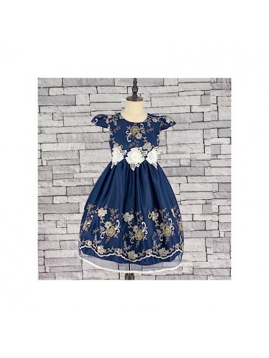 GIRLS CLASSIC BLUE FLORAL OVERLAY DRESS (3-13 YEARS)