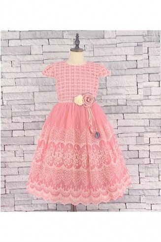 GIRLS B/PINK LACE PRINT TULLE DRESS (5-13 YEARS)