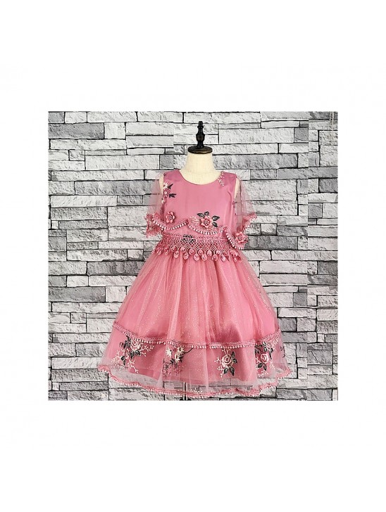 GIRLS ROSE PINK GLITTER CAPE DRESS