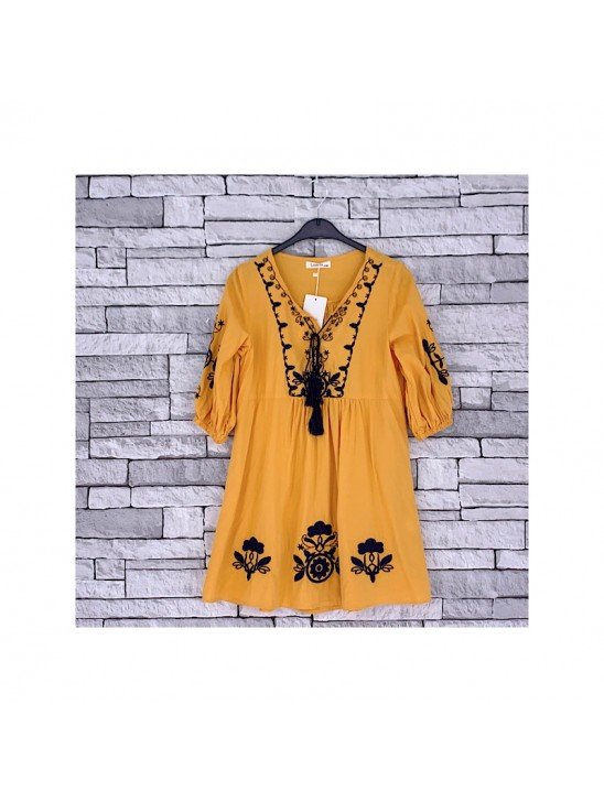 GIRLS MUSTARD KAFTAN DRESS (4-14 YEARS)