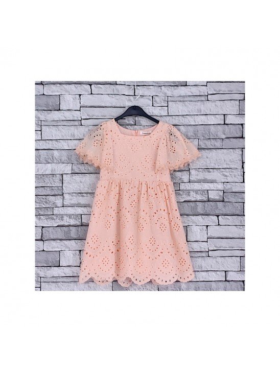 GIRLS SALMON LACE DRESS (4-14 YEARS)