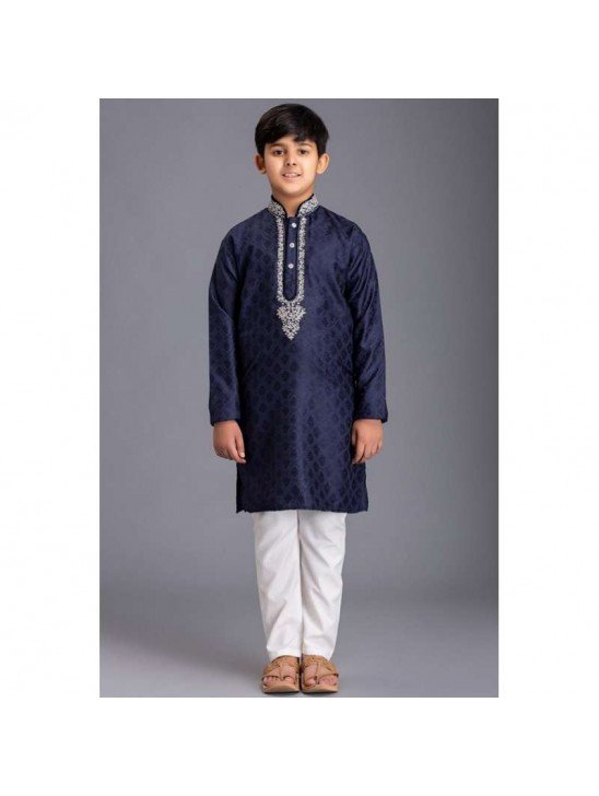 Classic Blue Embroidered Readymade Indian Kurta Pajama