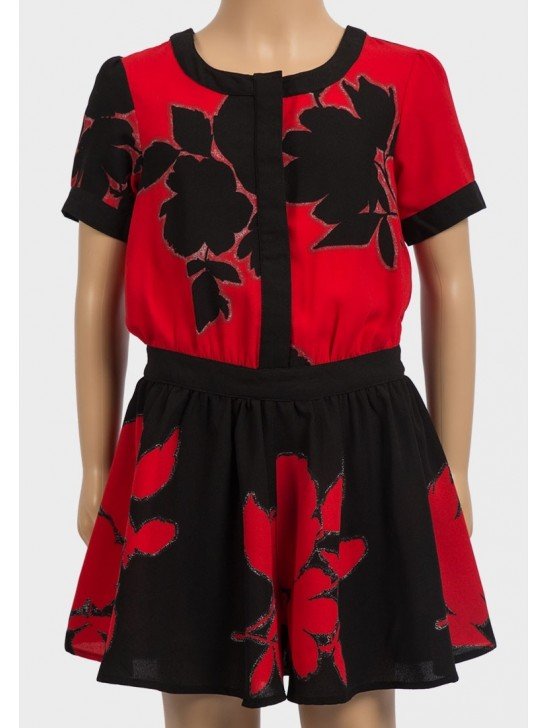 Girls Red and Black Floral Style Designer Party Play Suit