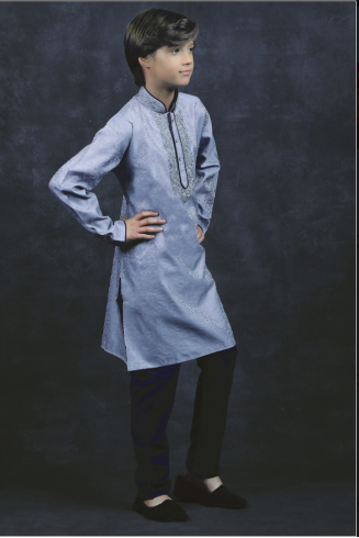 GREY BLUE KIDS KURTA AND PAJAMA SUIT