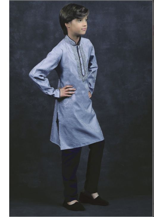 GREY BLUE KIDS KURTA AND PAJAMA SUIT