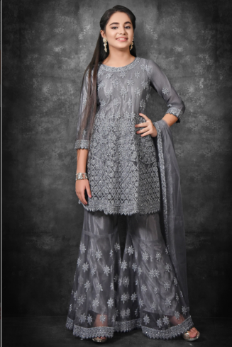 Grey Girls Dress Lehenga Choli Party Suit Wedding Wear