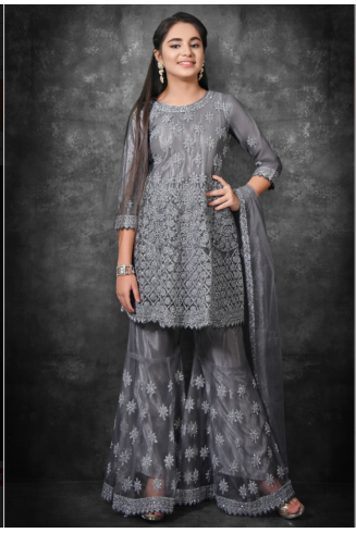 Grey Girls Dress Lehenga Choli Party Suit Wedding Wear