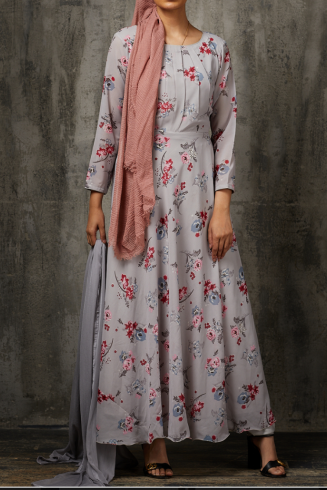 Grey Plum Indian Pakistani Partywear Mother Daughter Eid Dress 