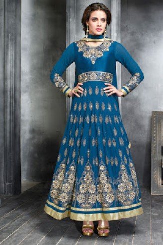 Teal Blue Georgette Embroidered Slit Style Anarkali Suit