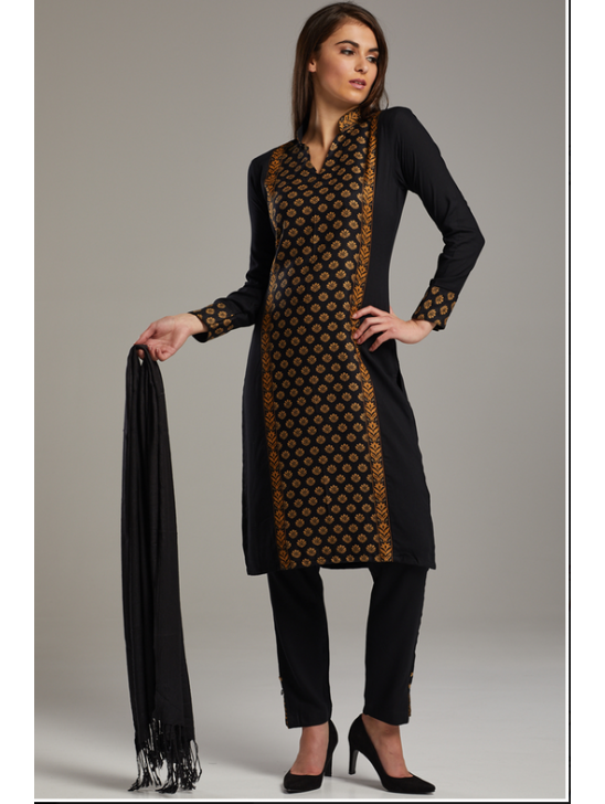 BLACK TRENDY READY TO WEAR CHURIDAR SUIT