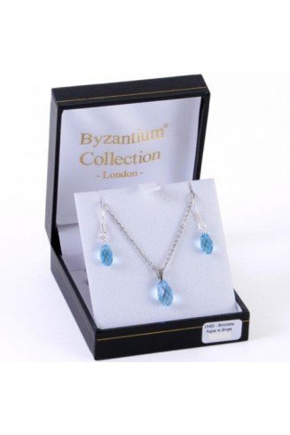 Aqua briolette Necklace And Matching Briolette Shape Droplets by Byzantium