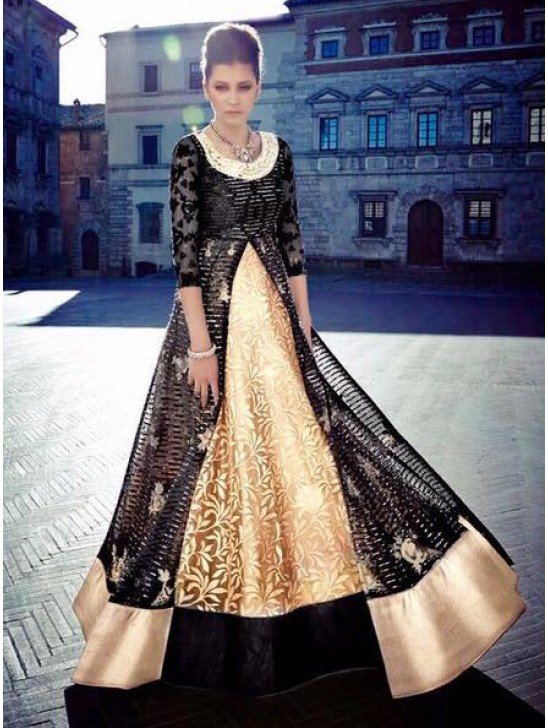 Black & Gold Indian Designer Readymade Anarkali Dress