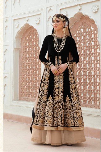 Black & Beige Heavy Bridal Wear Dress