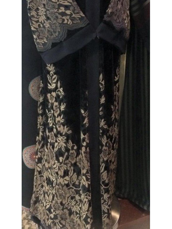 Black Embroidered Velvet Abaya