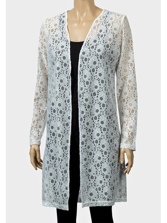 Brilliant White Long Sheer Lace Net Cardigan