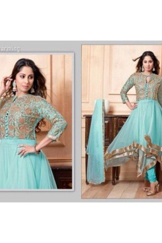 AQUA INDIAN DESIGNER FLARED ANARKALI DRESS