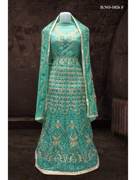 GREEN BOLLYWOOD DESIGNER WEDDING AND BRIDAL ETHNIC LEHENGA  (FREE STITCHING)