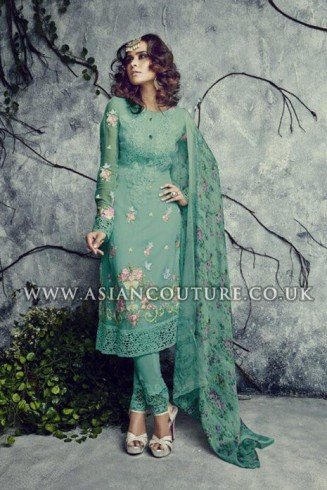 Green Indian Pakistani Georgette Churidar Party Wear Suit 
