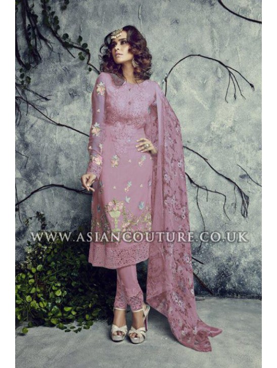 Hot Pink Indian Pakistani Georgette Churidar Party Wear Suit