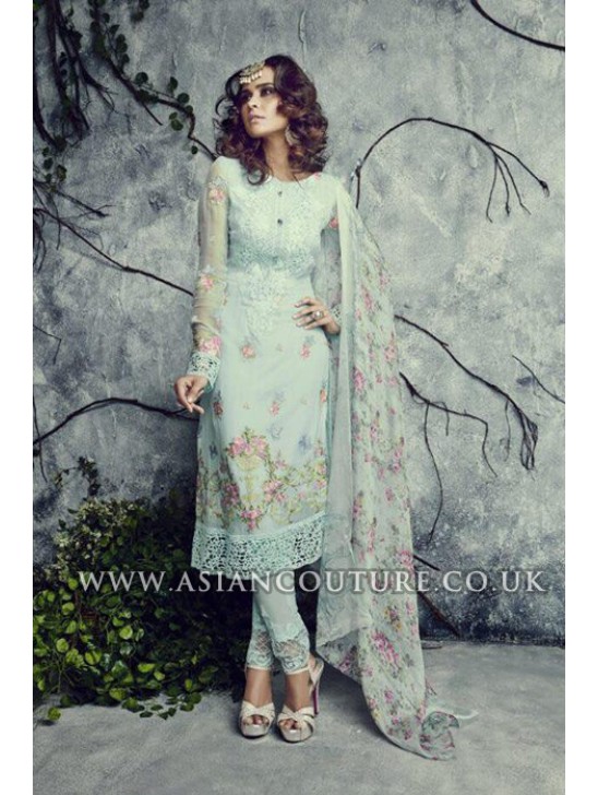 Sky Blue Indian Pakistani Georgette Churidar Party Wear Suit