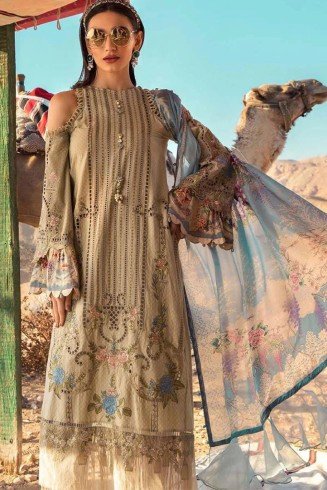 BEIGE EMBROIDERED PAKISTANI DESIGNER READYMADE LAWN SUIT
