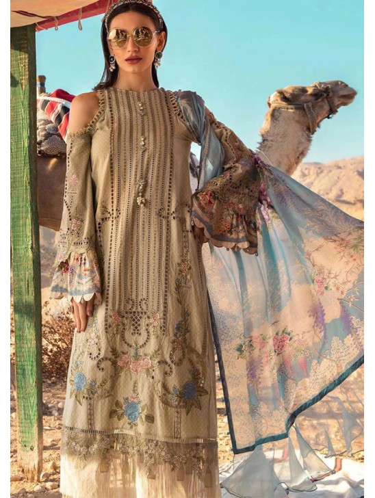 BEIGE EMBROIDERED PAKISTANI DESIGNER READYMADE LAWN SUIT