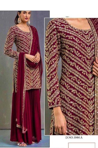 Fired Brick Maroon Embroidered Salwar Suit