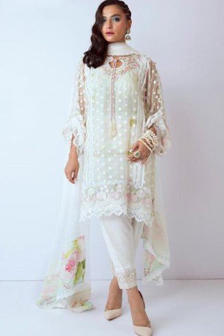 White Pakistani Designer Net Georgette Dress