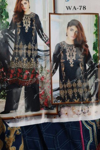 NAVY BLUE PAKISTANI DESIGNER EMBROIDERED READYMADE SUIT