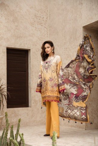 Mustard Printed & Embroidered Lawn Readymade Suit
