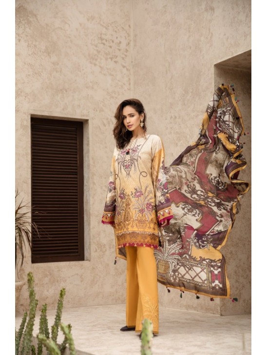 Mustard Printed & Embroidered Lawn Readymade Suit