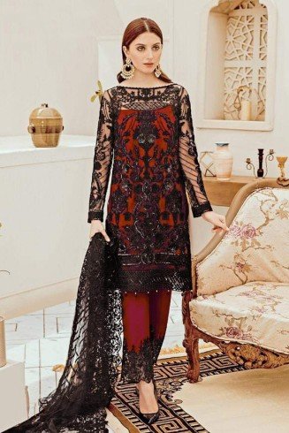 Elegant Red & Black Pakistani Designer Readymade Suits