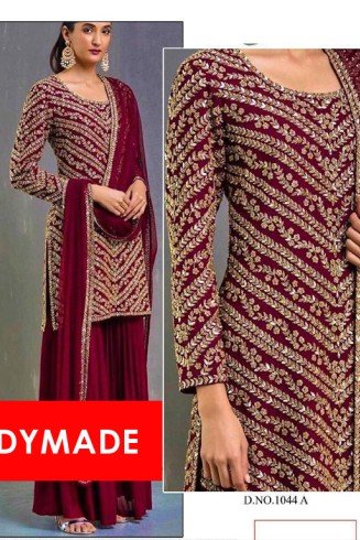 Fired Brick Maroon Embroidered Readymade Salwar Suit