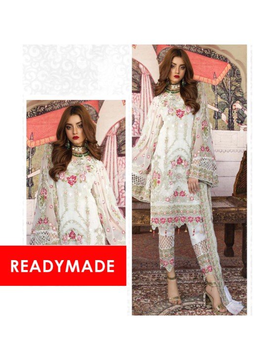 Brilliant White Pakistani Designer Embroidered Readymade Salwar Suit