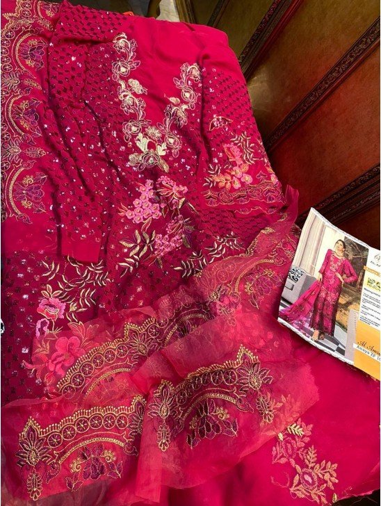 BURGUNDY PAKISTANI DESIGNER FAUX GEORGETTE SUIT