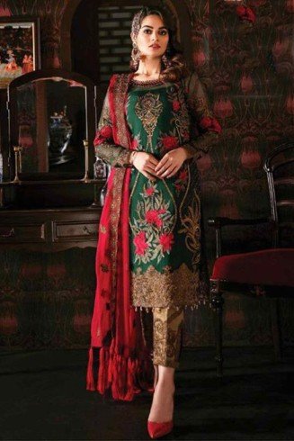 Dark Green & Red Pakistani Ethnic Style Suit