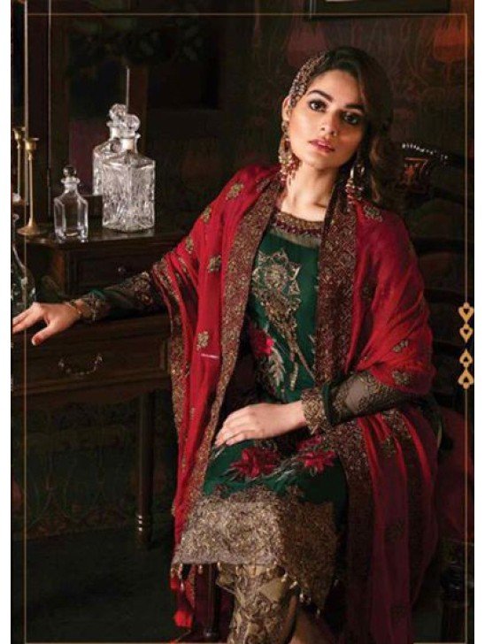 Dark Green & Red Pakistani Ethnic Style Suit